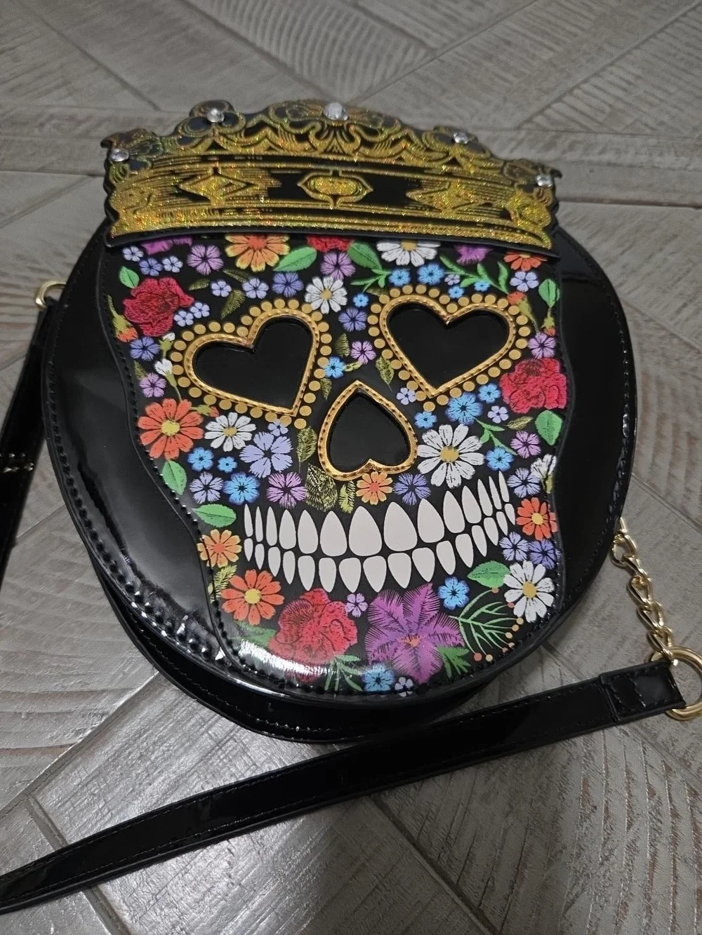 Betsey Johnson Sugar Skull Queen Floral Crown Crossbody Bag